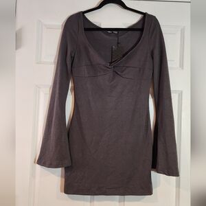NWT Shein Sxy gray long sleeve mini dress with bell sleeves L